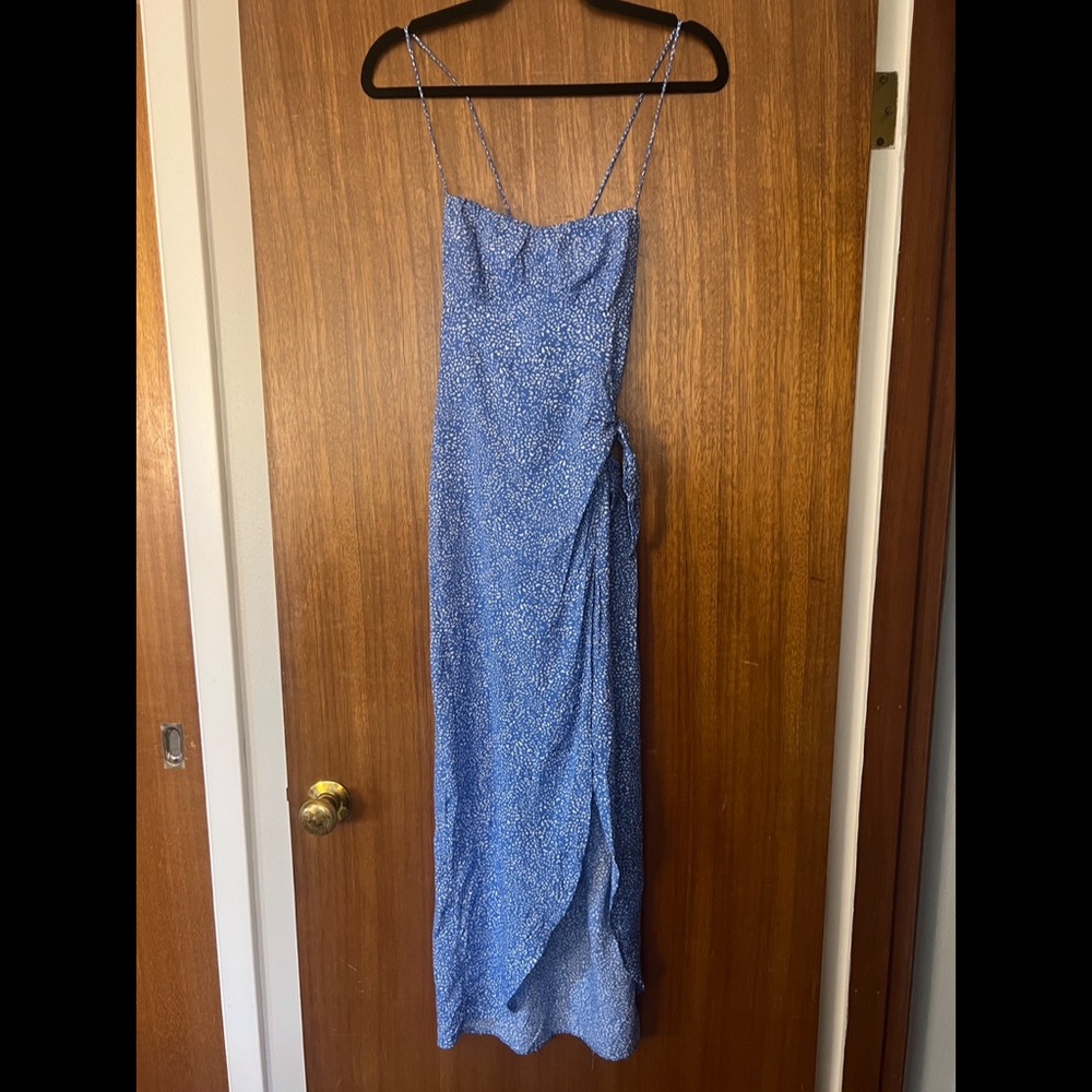 Zara Blue Polka Dot Slit Sun Dress